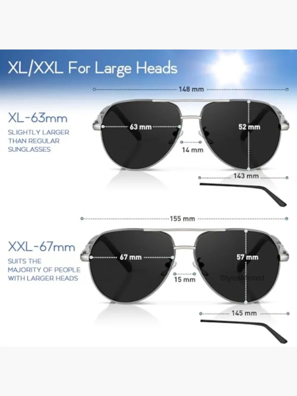 XXL Aviator Sunglasses for Large Heads Polarized with Hard Case